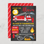 Chalkboard Fire Truck Verjaardag uitnodiging (Voorkant / Achterkant)