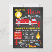 Chalkboard Fire Truck Verjaardag uitnodiging (Voorkant)