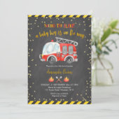 Chalkboard Firefighter Boy Baby shower Invitation Kaart (Staand voorkant)