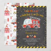 Chalkboard Firefighter Boy Baby shower Invitation Kaart (Voorkant / Achterkant)