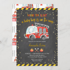 Chalkboard Firefighter Boy Baby shower Invitation Kaart