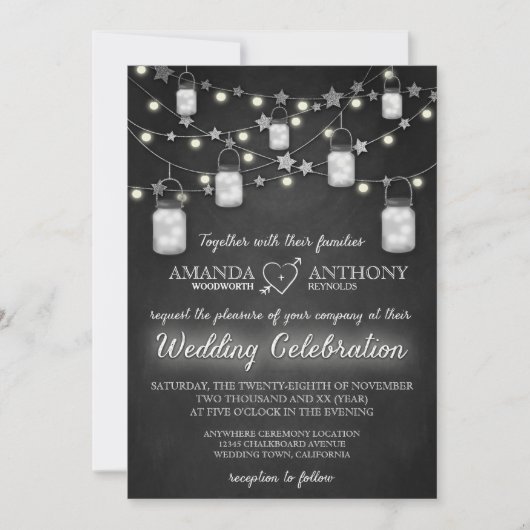 Chalkboard Firefly Mason Jar bruiloft uitnodiginge Kaart (Voorkant)