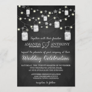 Chalkboard Firefly Mason Jar Wedding Invitations Kaart