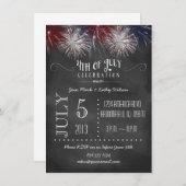 Chalkboard Fireworks 4th of Juli Party Invitation Kaart (Voorkant / Achterkant)