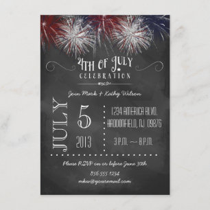 Chalkboard Fireworks 4th of Juli Party Invitation Kaart