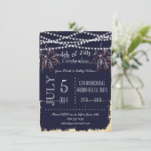 Chalkboard Fireworks 4th of Juli Party Invitation Kaart (Staand voorkant)
