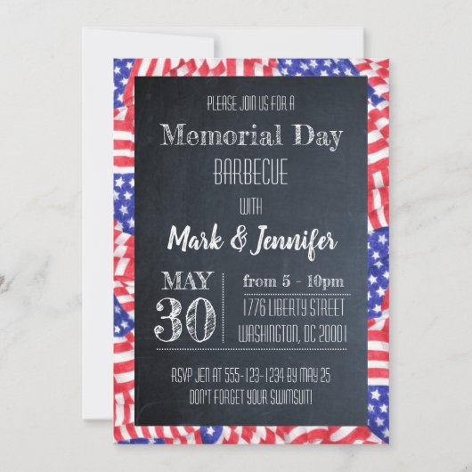 Chalkboard Flag Memorial Day Party Uitnodiging (Voorkant)