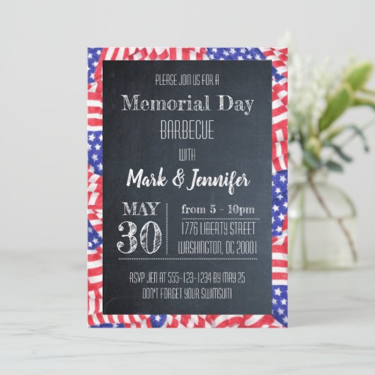 Chalkboard Flag Memorial Day Party Uitnodiging (Staand voorkant)