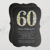 Chalkboard Floral 60th Birthday Party Invite Kaart (Voorkant / Achterkant)