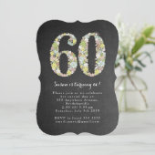 Chalkboard Floral 60th Birthday Party Invite Kaart (Staand voorkant)