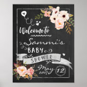 Chalkboard Floral Baby shower Welcome Sign Poster (Voorkant)