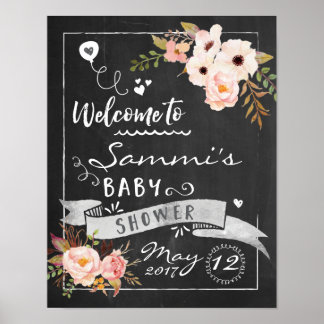Chalkboard Floral Baby shower Welcome Sign Poster