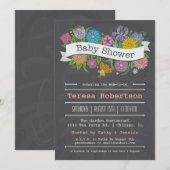 Chalkboard Floral Banner Baby shower Invitation Kaart (Voorkant / Achterkant)