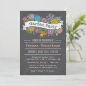 Chalkboard Floral Banner Garden Party Kaart (Staand voorkant)
