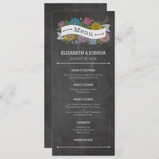 Chalkboard Floral Banner Menu (Voorkant / Achterkant)