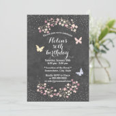  Chalkboard Floral Birthday Party Kaart (Staand voorkant)