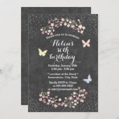  Chalkboard Floral Birthday Party Kaart (Voorkant / Achterkant)