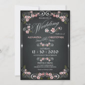 Chalkboard Floral  Bold Wedding Kaart (Voorkant)