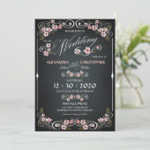 Chalkboard Floral  Bold Wedding Kaart (Staand voorkant)
