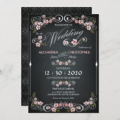Chalkboard Floral  Bold Wedding Kaart (Voorkant / Achterkant)