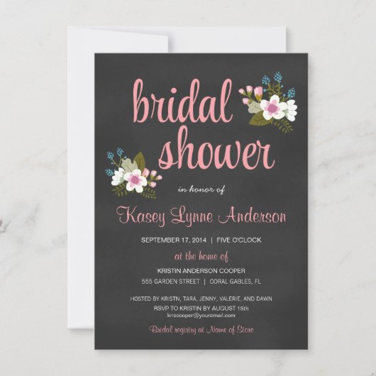 Chalkboard Floral Bridal Shower Invitations Kaart (Voorkant)