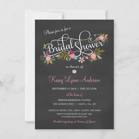 Chalkboard Floral Bridal Shower Invitations Kaart (Voorkant)