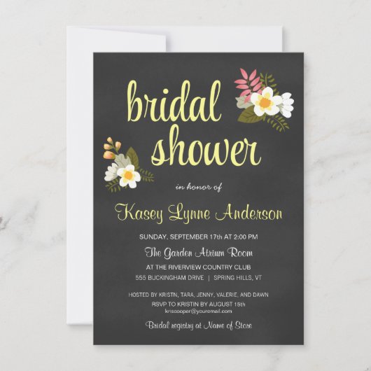 Chalkboard Floral Bridal Shower Invitations Kaart (Voorkant)