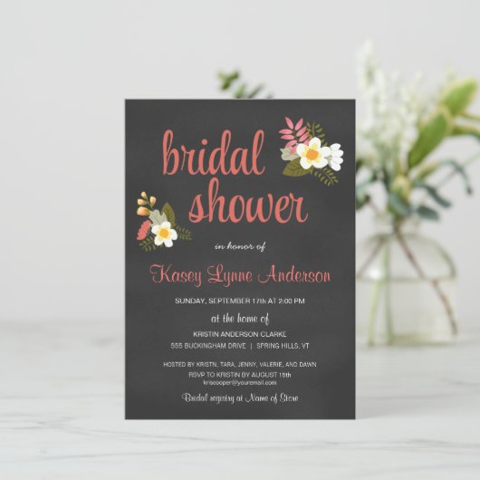 Chalkboard Floral Bridal Shower Invitations Kaart (Staand voorkant)