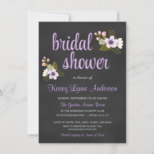 Chalkboard Floral Bridal Shower Invitations Kaart (Voorkant)