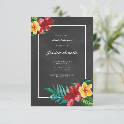 Chalkboard Floral Bridal Shower Kaart (Staand voorkant)