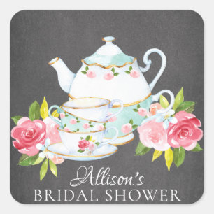Chalkboard Floral Bridal Tea Party Envelopzegel Vierkante Sticker