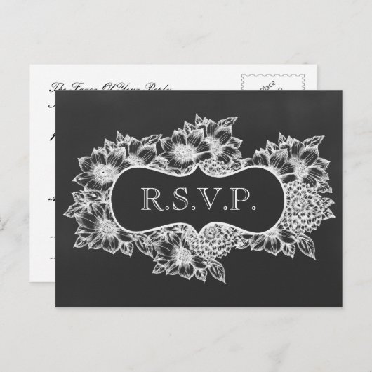 chalkboard floral bruiloft rsvp uitnodiging briefkaart (Voorkant / Achterkant)
