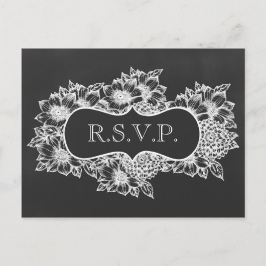 chalkboard floral bruiloft rsvp uitnodiging briefkaart (Voorkant)