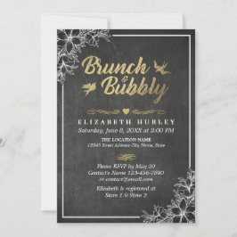 Chalkboard Floral Brunch en Bubble Vrijgezellenfee Kaart