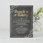 Chalkboard Floral Brunch en Bubble Vrijgezellenfee Kaart (Staand voorkant)