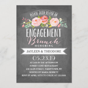 Chalkboard Floral Brunch Engagement Party Kaart