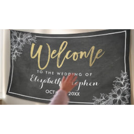 Chalkboard Floral Chic Gold Script Weduwschap Welk Spandoek