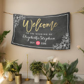 Chalkboard Floral Chic Gold Script Weduwschap Welk Spandoek