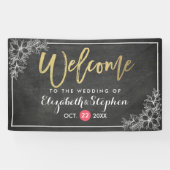 Chalkboard Floral Chic Gold Script Weduwschap Welk Spandoek (Horizontaal)