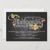 Chalkboard Floral Elegant Thanksgiving Dinner Kaart (Voorkant)