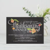Chalkboard Floral Elegant Thanksgiving Dinner Kaart (Staand voorkant)