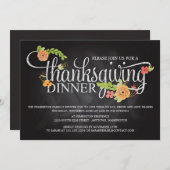 Chalkboard Floral Elegant Thanksgiving Dinner Kaart (Voorkant / Achterkant)