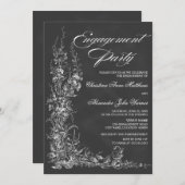 Chalkboard Floral Engagement Party Kaart (Voorkant / Achterkant)