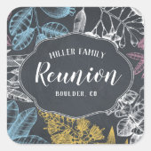 Chalkboard  Floral Family Reunion Vierkante Sticker (Voorkant)