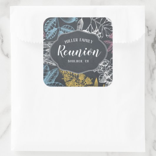 Chalkboard  Floral Family Reunion Vierkante Sticker (Tas)