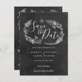 Chalkboard Floral Garland Save the Date Aankondigingskaart (Voorkant / Achterkant)