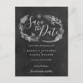 Chalkboard Floral Garland Save the Date Aankondigingskaart (Voorkant)
