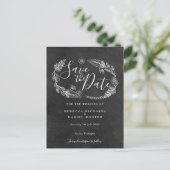 Chalkboard Floral Garland Save the Date Aankondigingskaart (Staand voorkant)