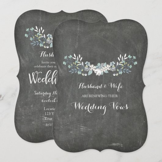 Chalkboard Floral  Gelofte Vernieuwing Uitnodiging (Voorkant / Achterkant)