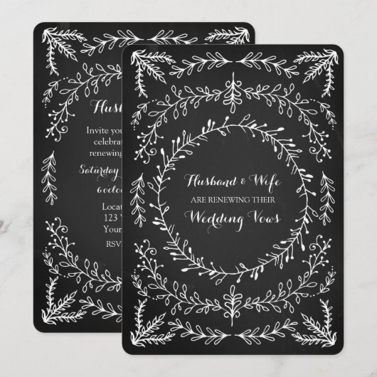 Chalkboard Floral  Gelofte Vernieuwing Uitnodiging (Voorkant / Achterkant)